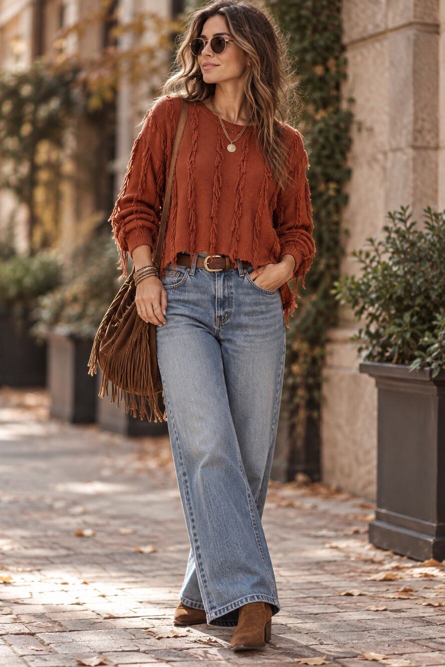 Kerisma Artsy Cropped Sweater,Wool Mohair Blend, Minimalist Versatile Pumpkin ML